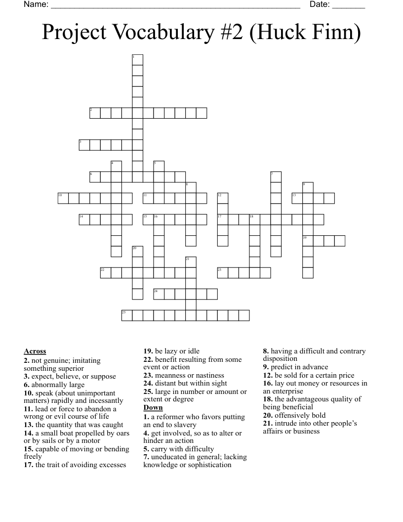 Project Vocabulary #2 (Huck Finn) Crossword