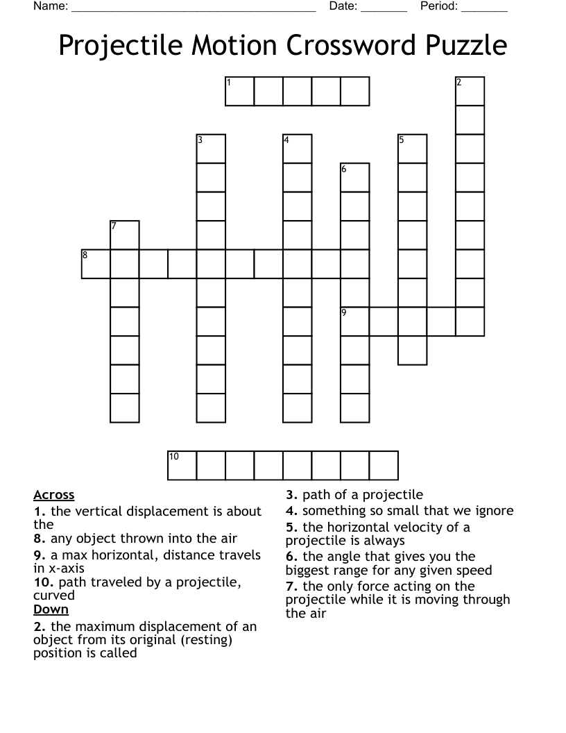 Projectile Motion Crossword Puzzle