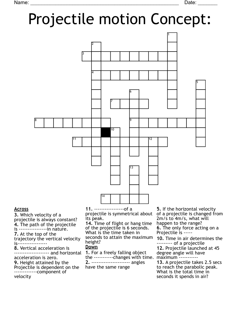 Projectile motion Concept: Crossword