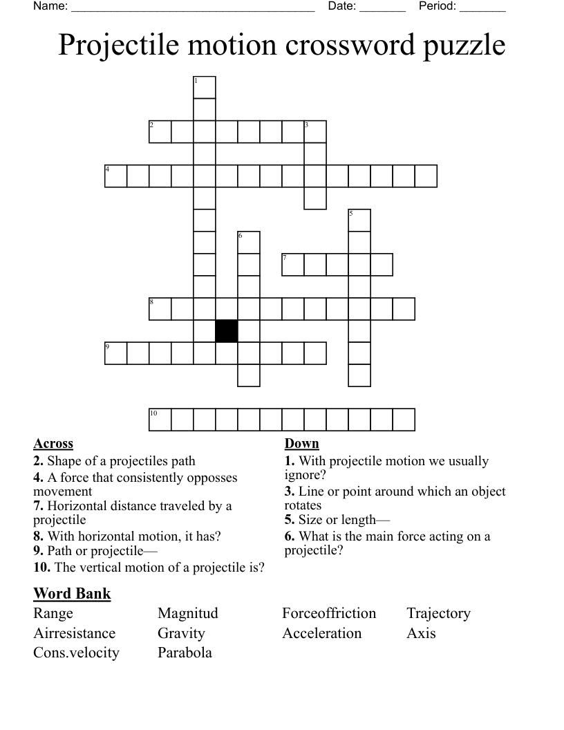 Projectile motion crossword puzzle