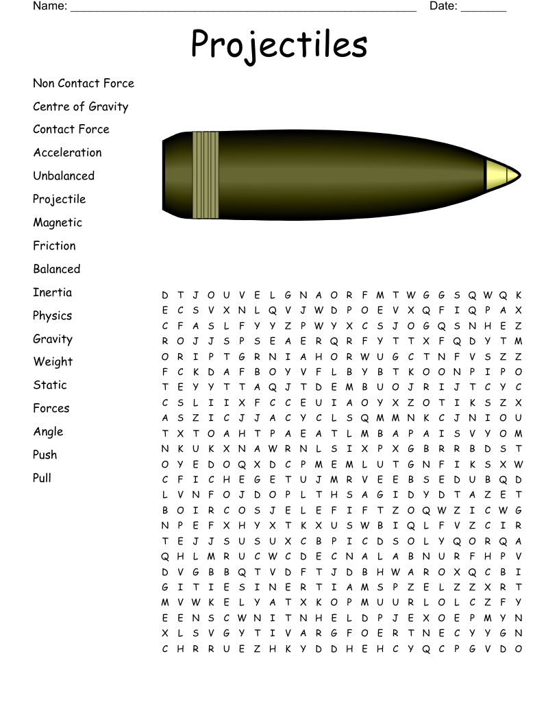 Projectiles Word Search