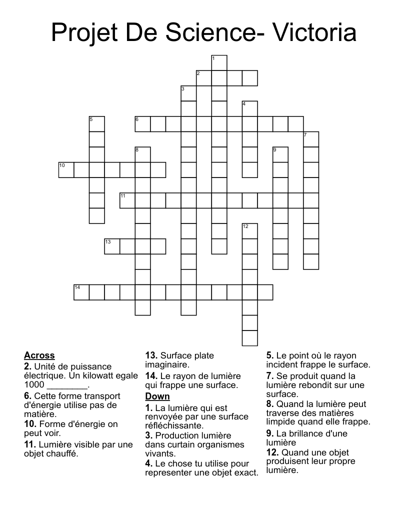 Projet De Science- Victoria Crossword