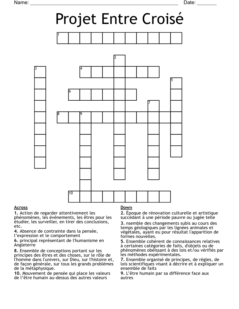 Projet Entre Croisé Crossword