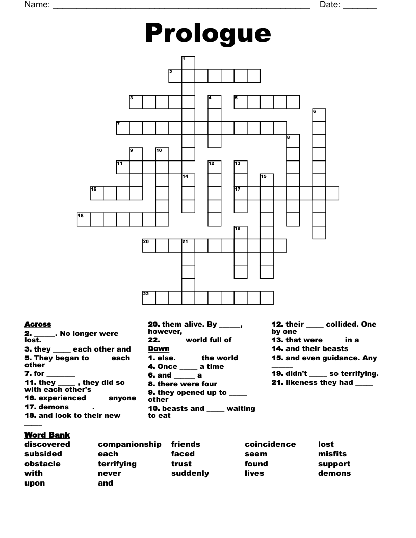 Prologue Crossword