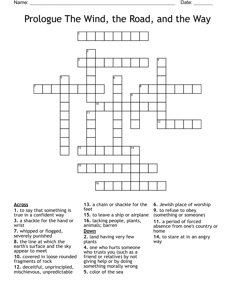 Prologue The Wind, the Road, and the Way Crossword