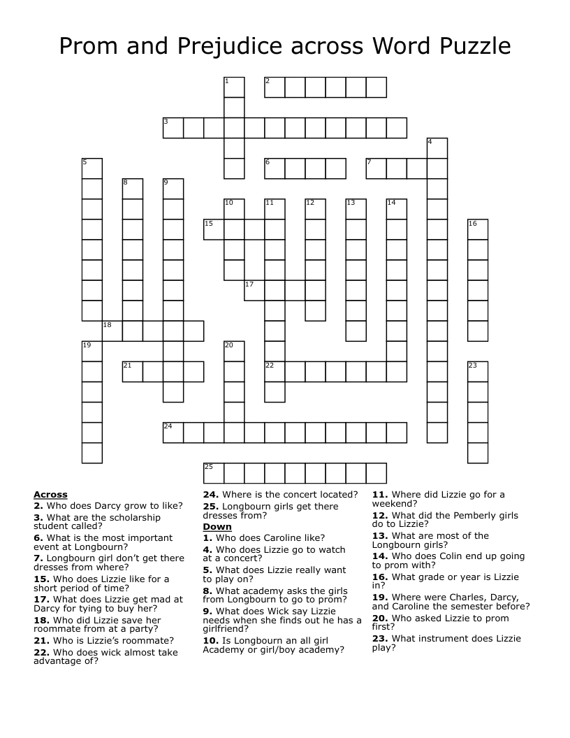 Prom and Prejudice across Word Puzzle