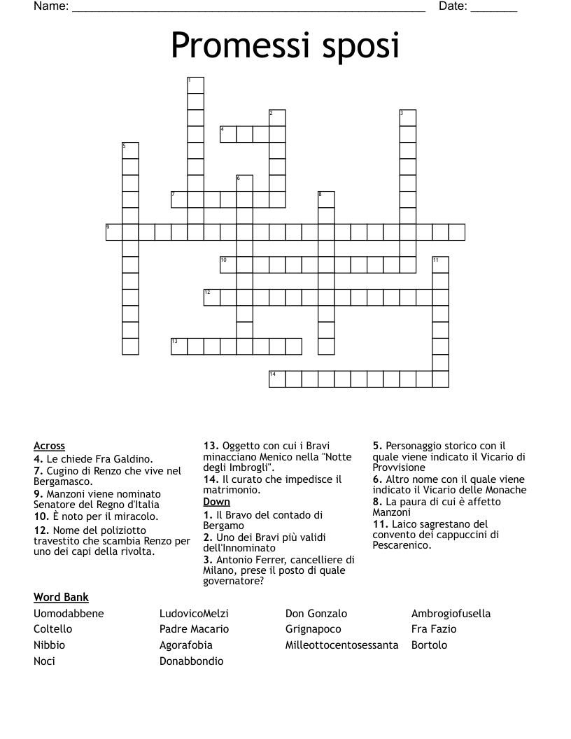 Promessi sposi Crossword