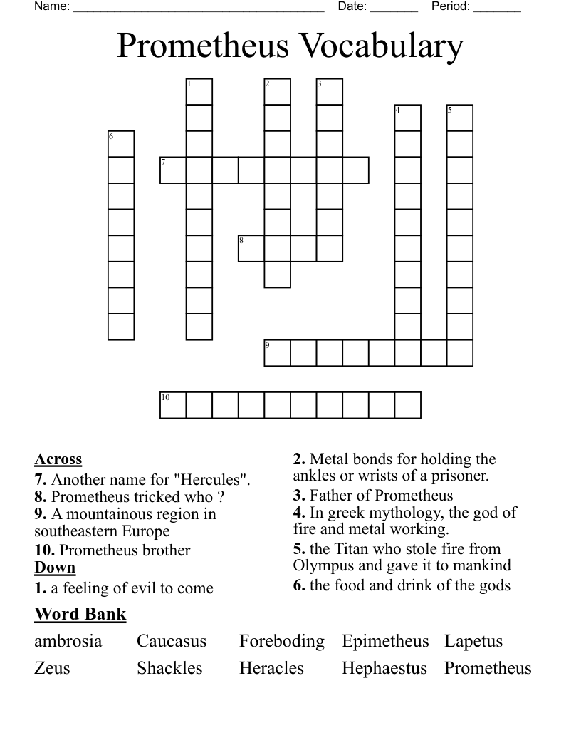 Prometheus Vocabulary  Crossword