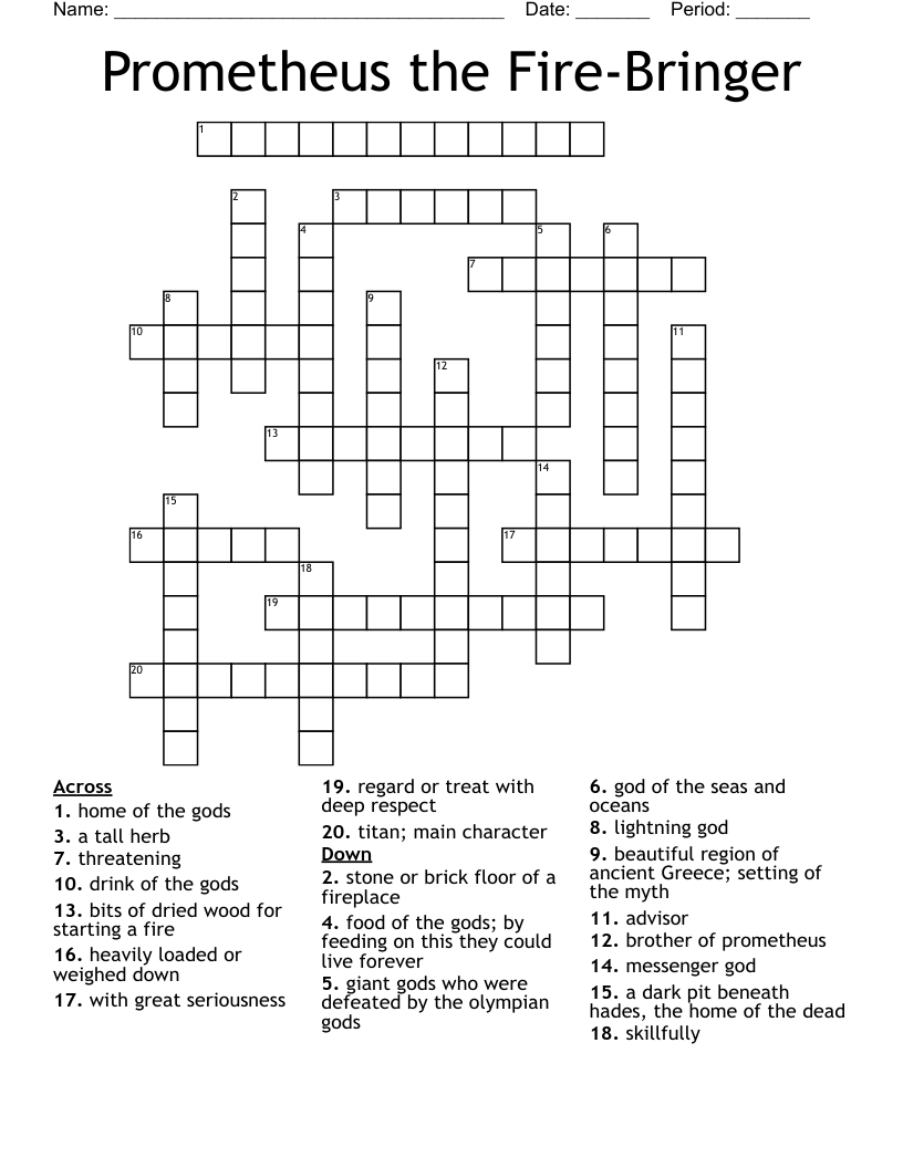 Prometheus the Fire-Bringer  Crossword
