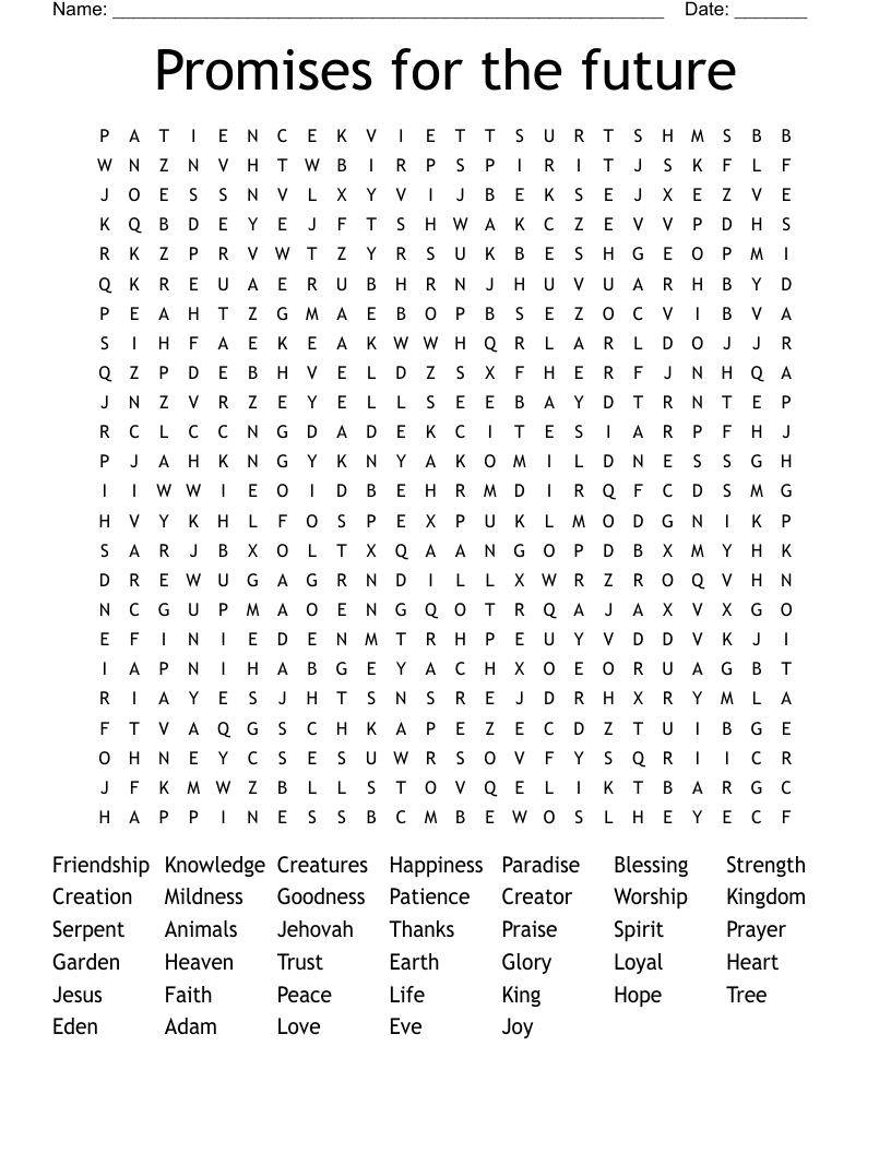 Promises for the future  Word Search