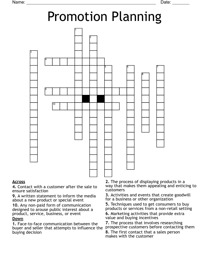 Promotion Planning Crossword