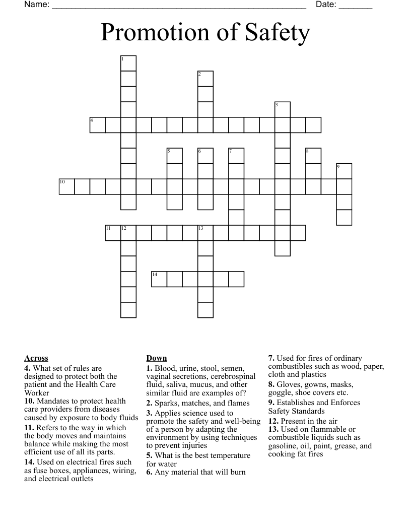 Promotion of Safety Crossword