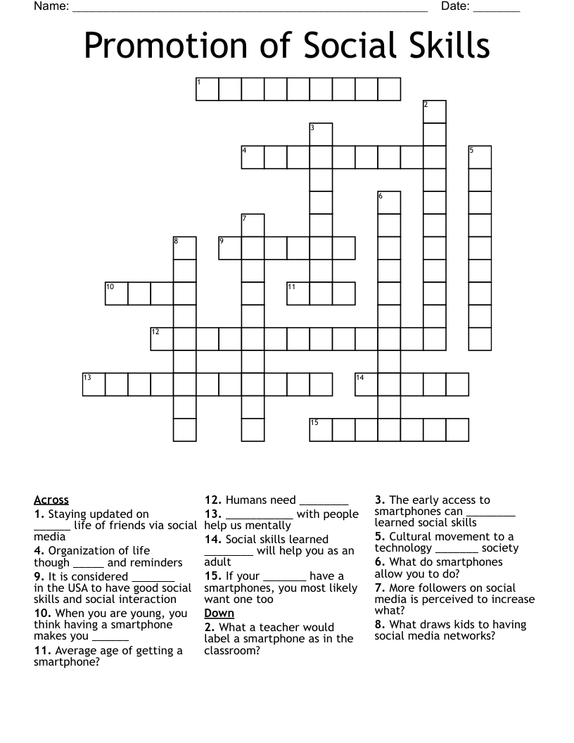 Promotion of Social Skills  Crossword