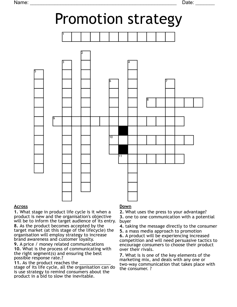 Promotion strategy Crossword