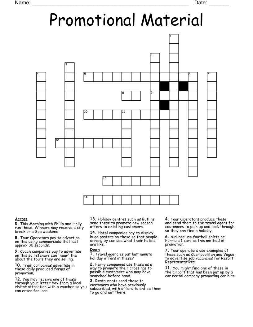 Promotional Material Crossword