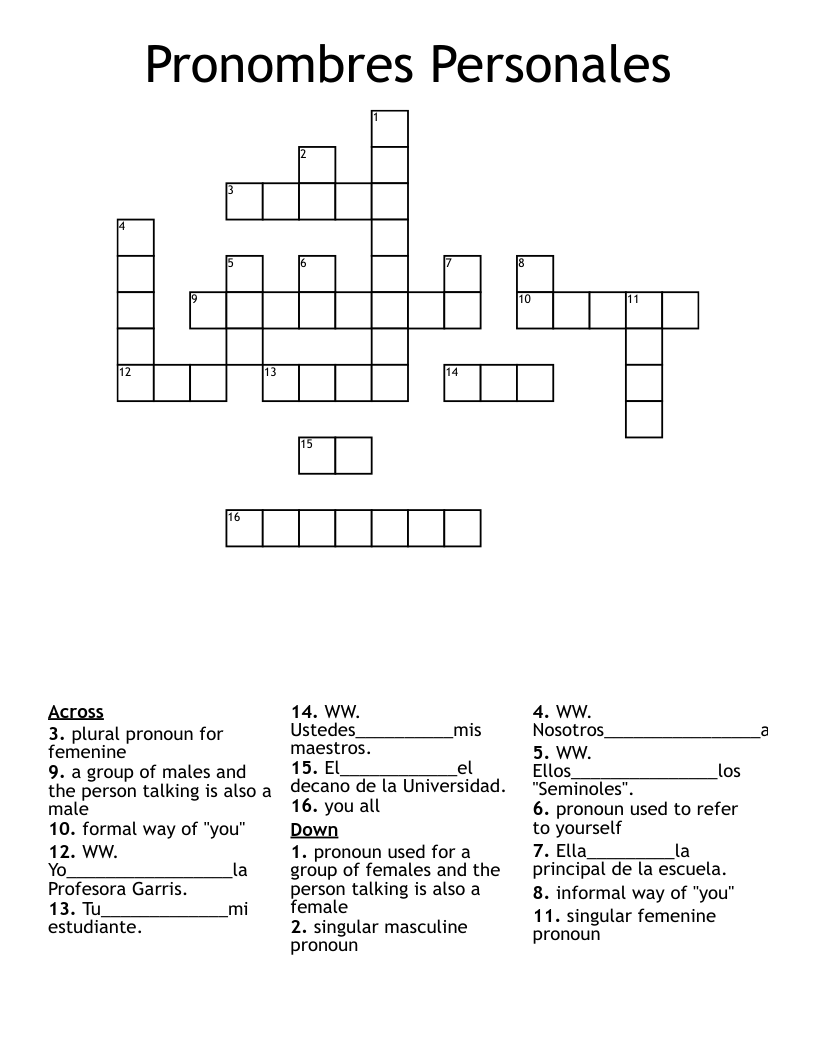 Pronombres Personales  Crossword