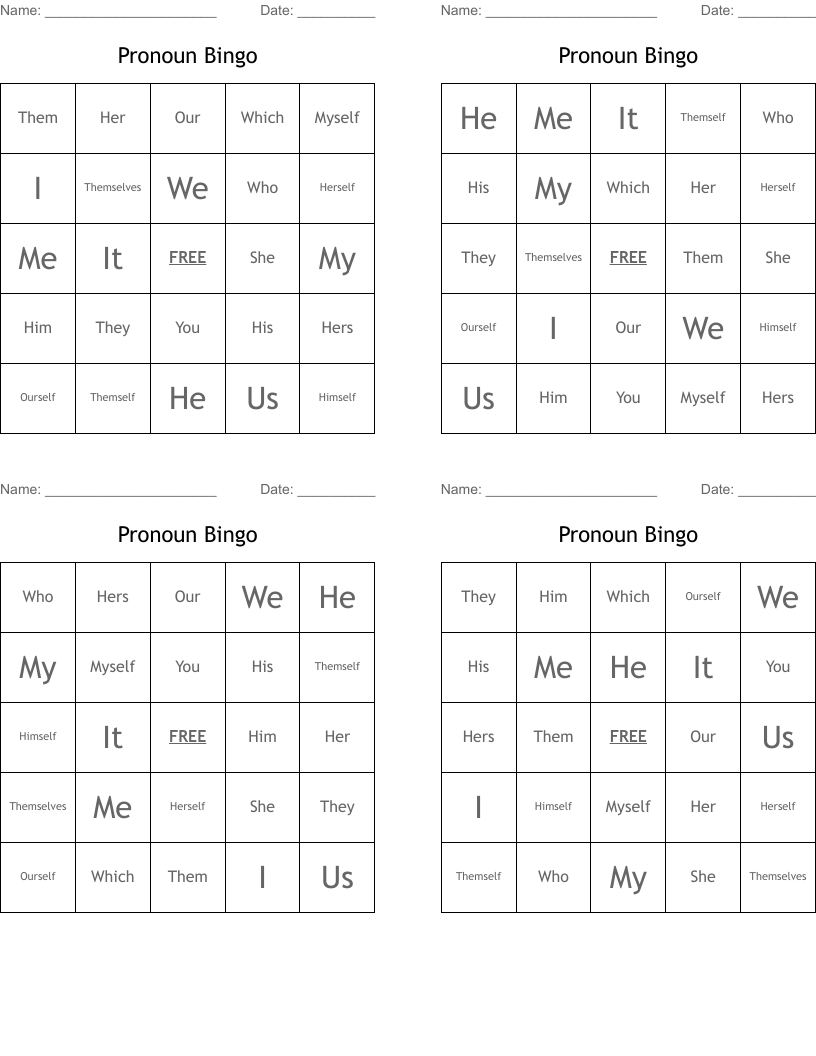 Pronoun Bingo