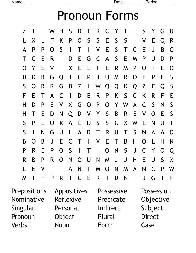 Pronoun Forms Word Search