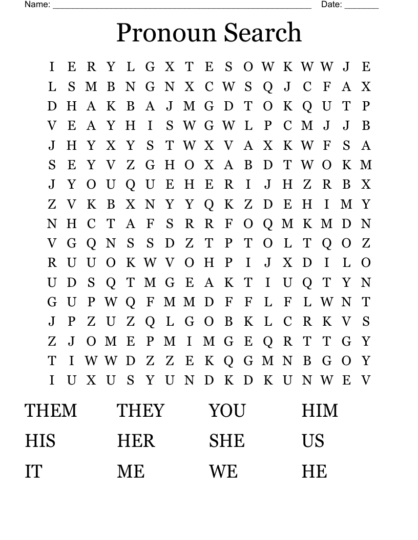 Pronoun Search Word Search