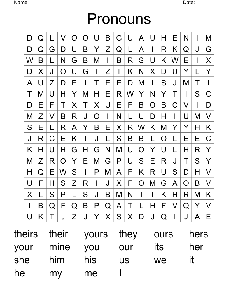 Pronouns Word Search