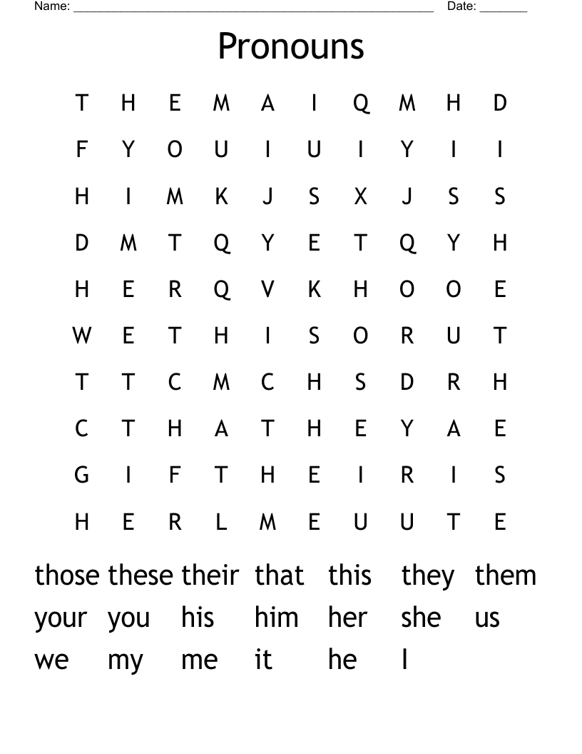 Pronouns Word Search