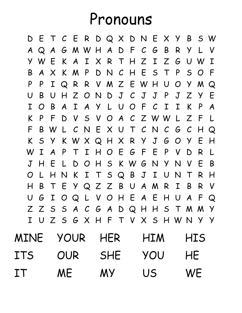 Pronouns Word Search