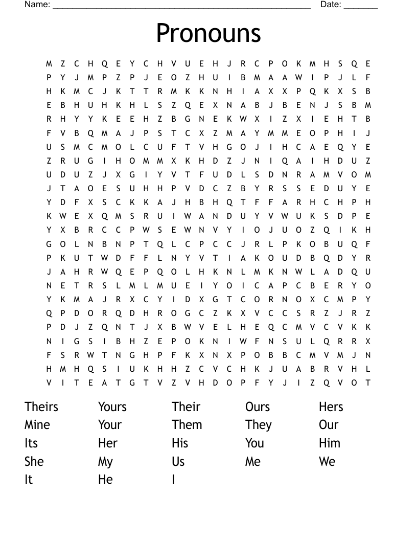 Pronouns Word Search