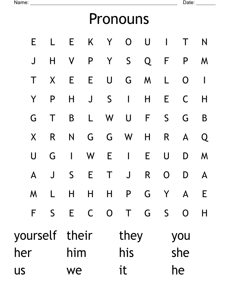 Pronouns Word Search
