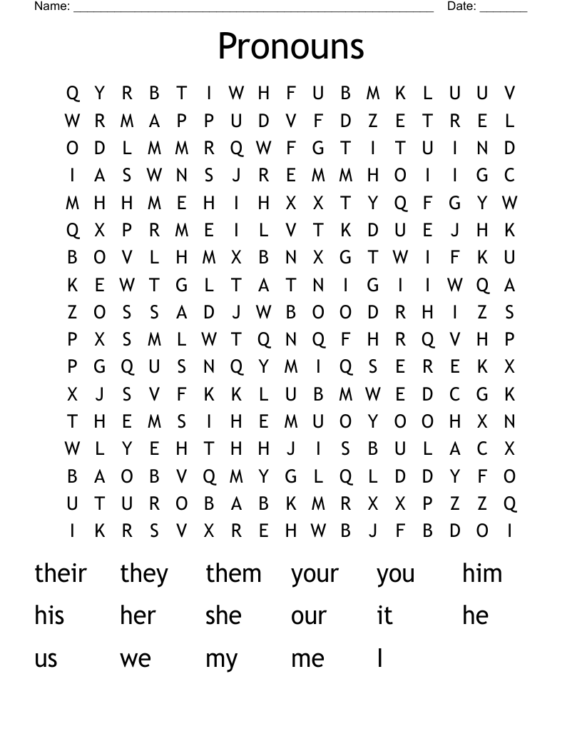 Pronouns Word Search