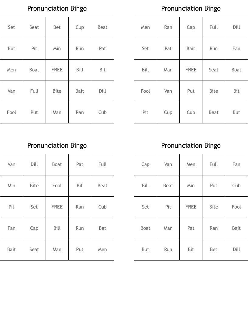 Pronunciation Bingo
