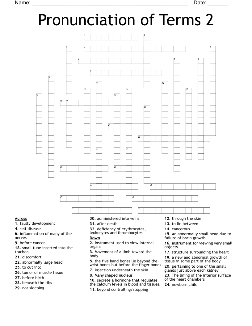 Pronunciation of Terms 2 Crossword