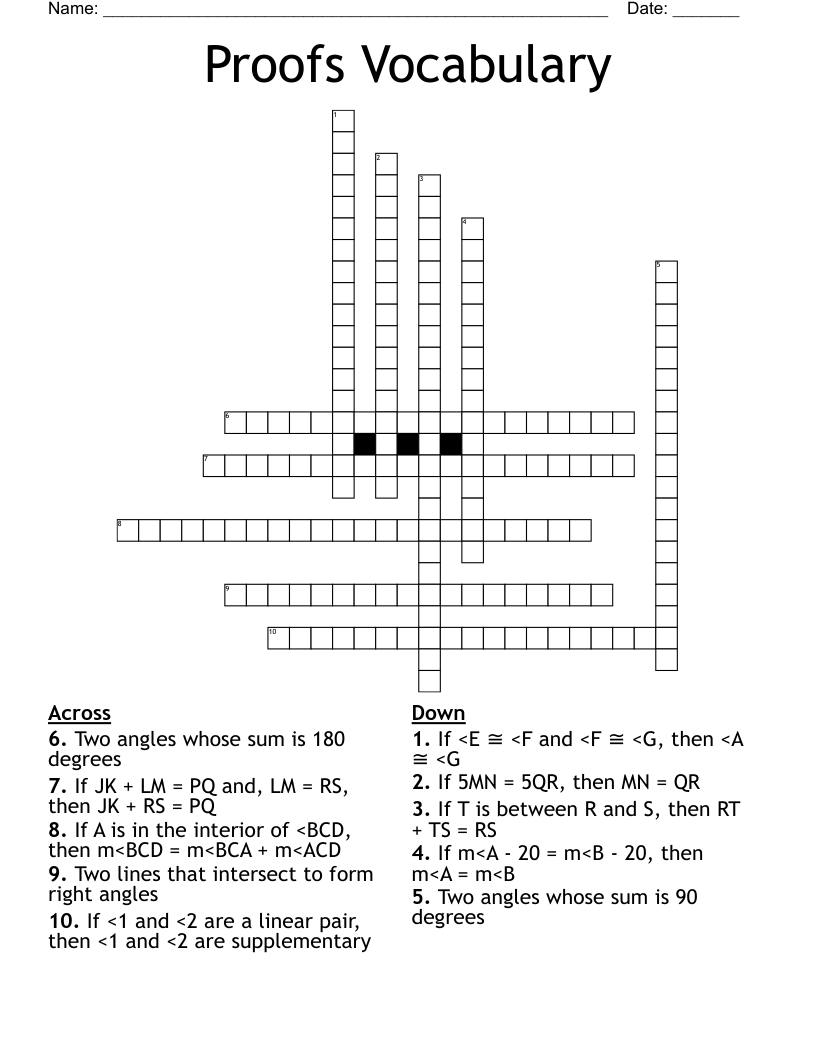 Proofs Vocabulary Crossword