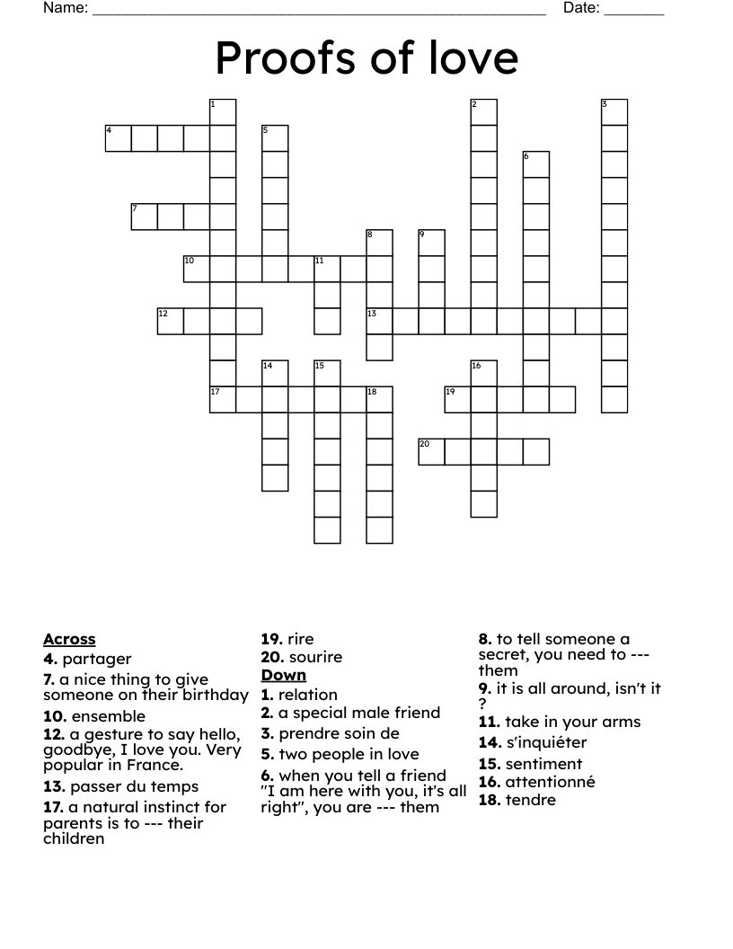Proofs of love Crossword