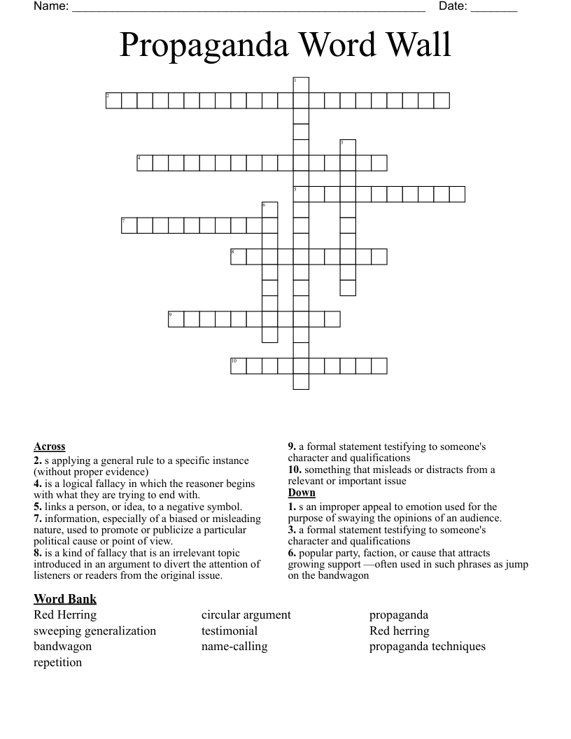 Propaganda Word Wall Crossword