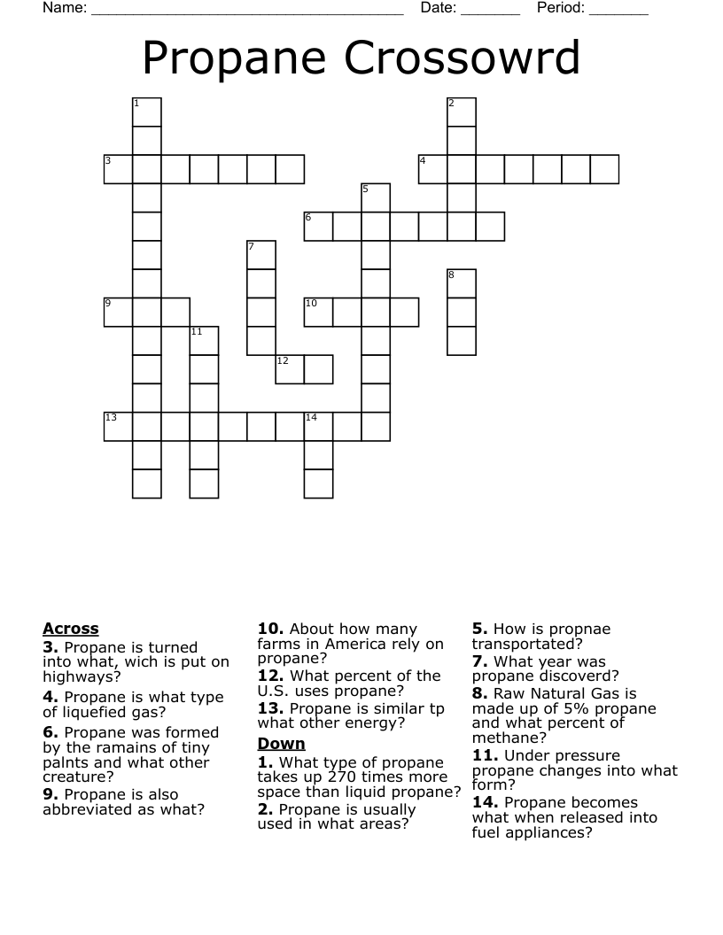 Propane Crossowrd Crossword