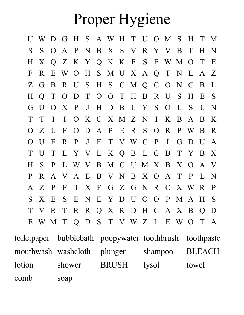 Proper Hygiene  Word Search