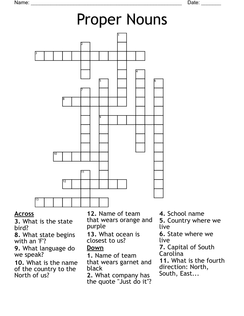 Proper Nouns Crossword