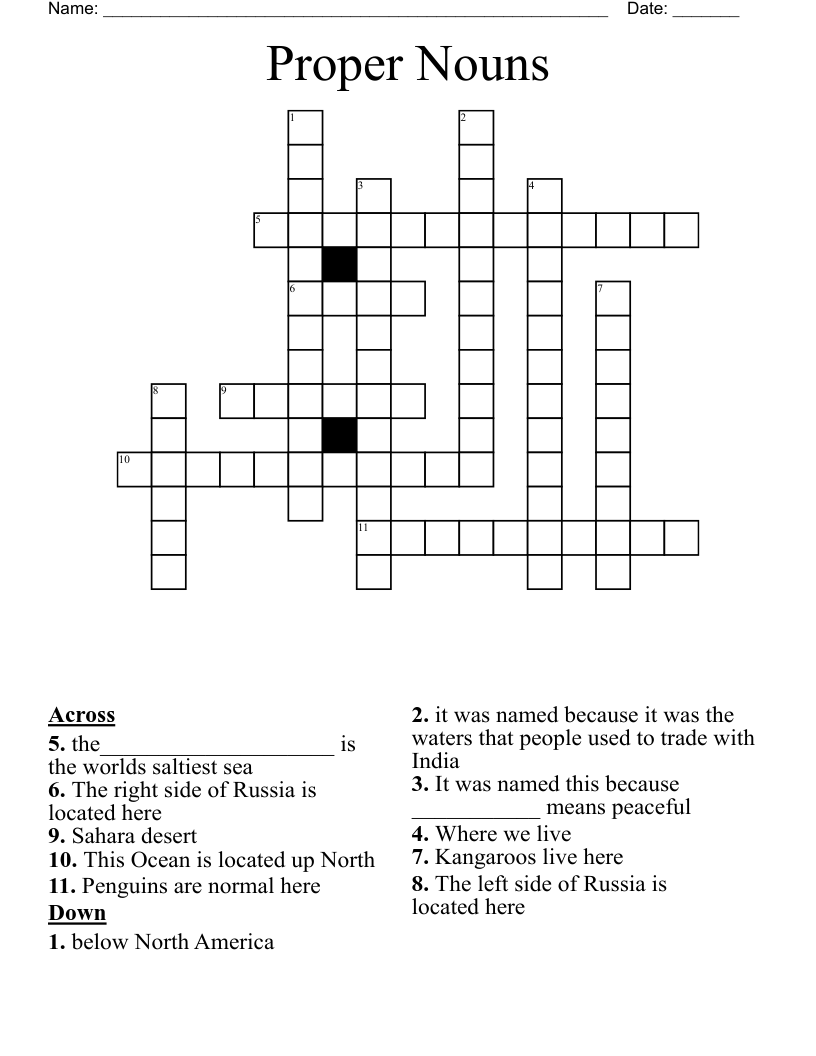 Proper Nouns Crossword