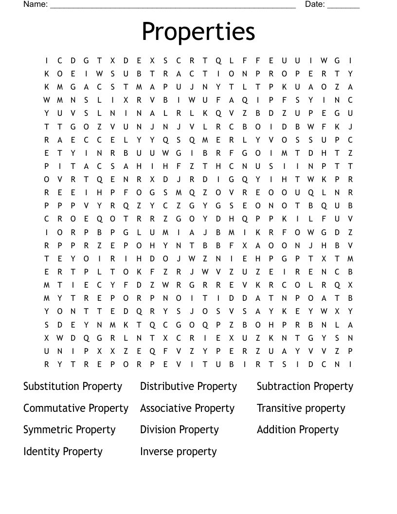 Properties Word Search