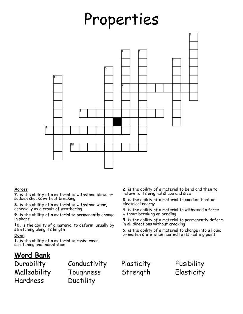Properties Crossword