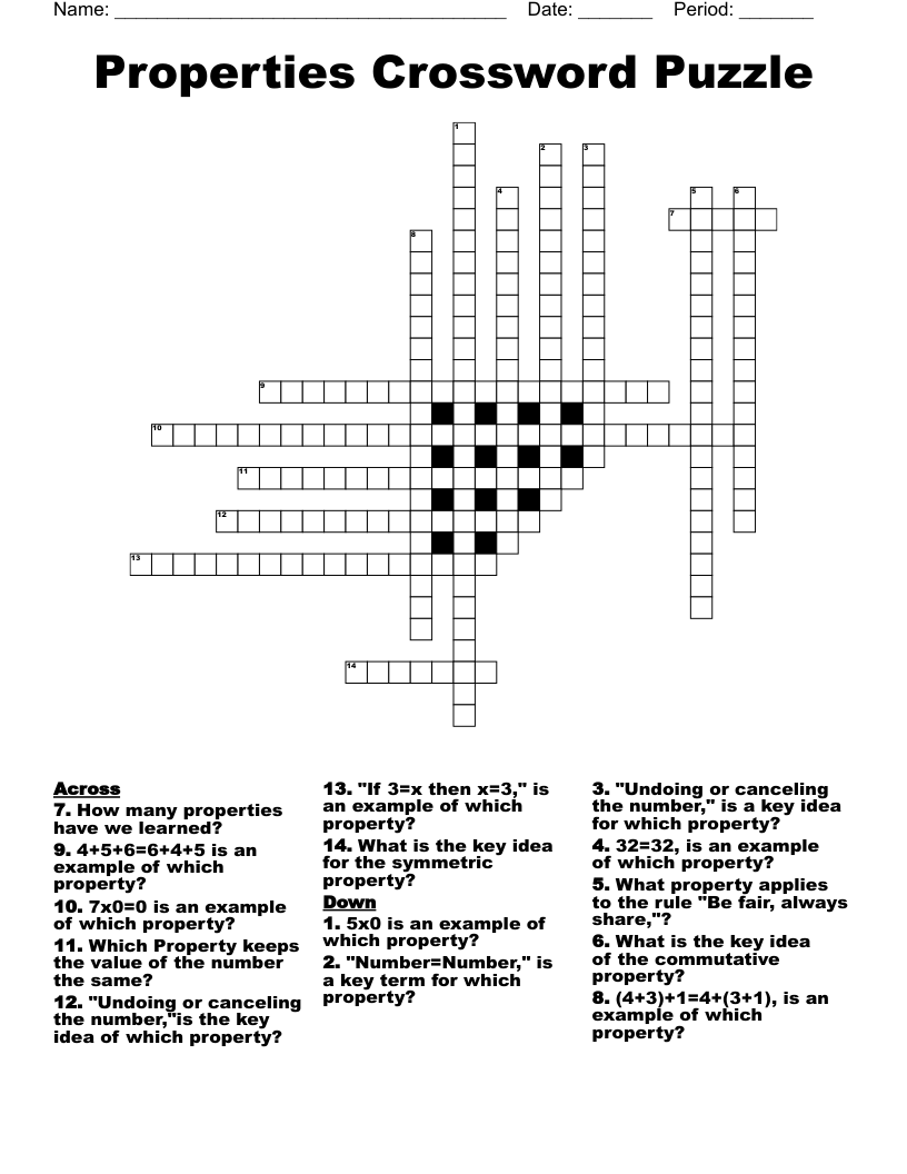 Properties Crossword Puzzle