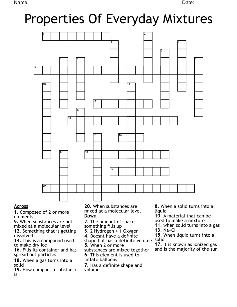 Properties Of Everyday Mixtures Crossword
