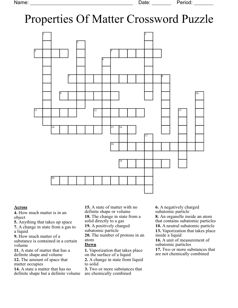 Properties Of Matter Crossword Puzzle