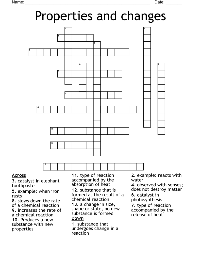Properties and changes  Crossword