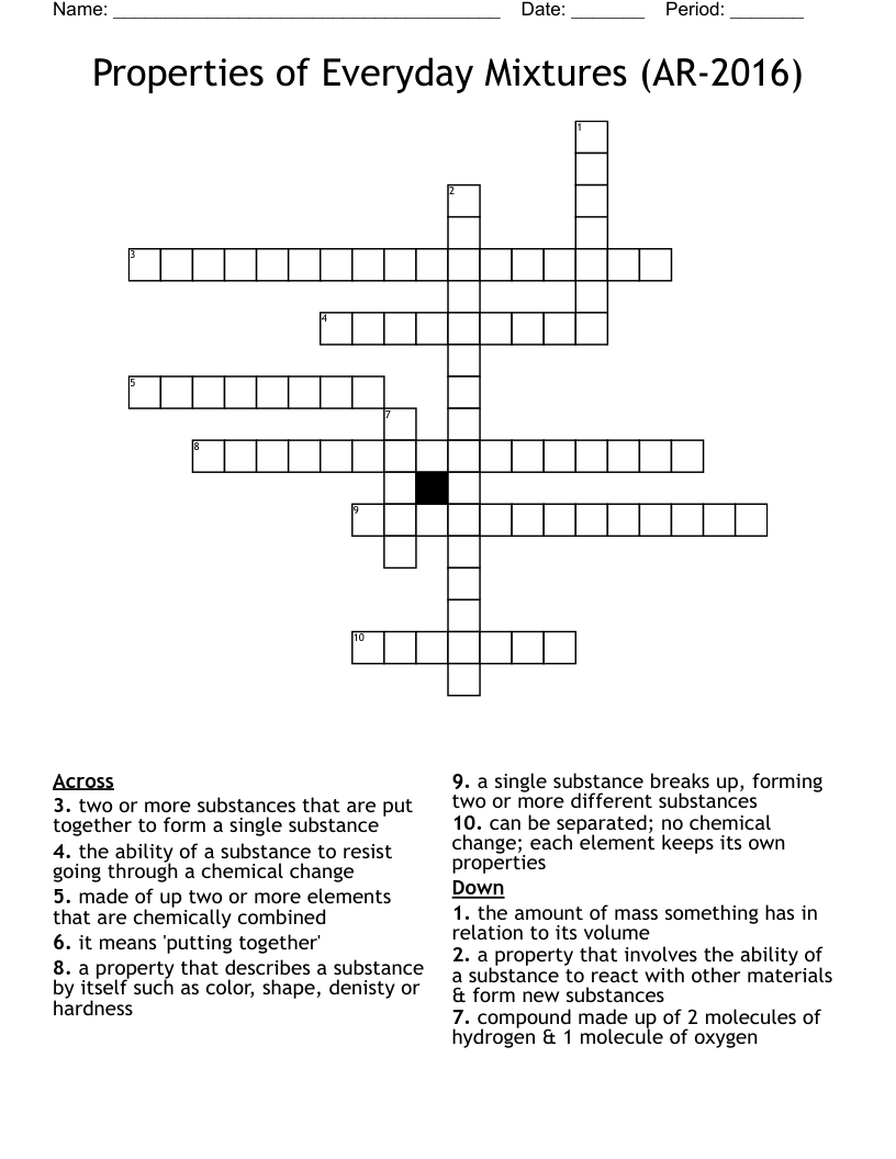 Properties of Everyday Mixtures (AR-2016) Crossword