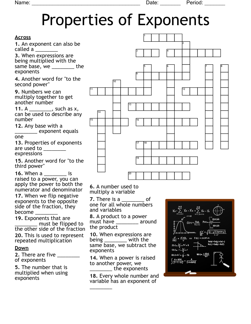 Properties of Exponents Crossword