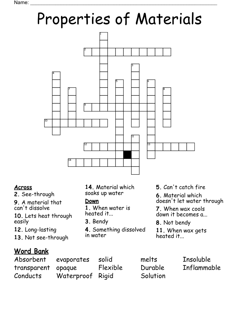Properties of Materials Crossword