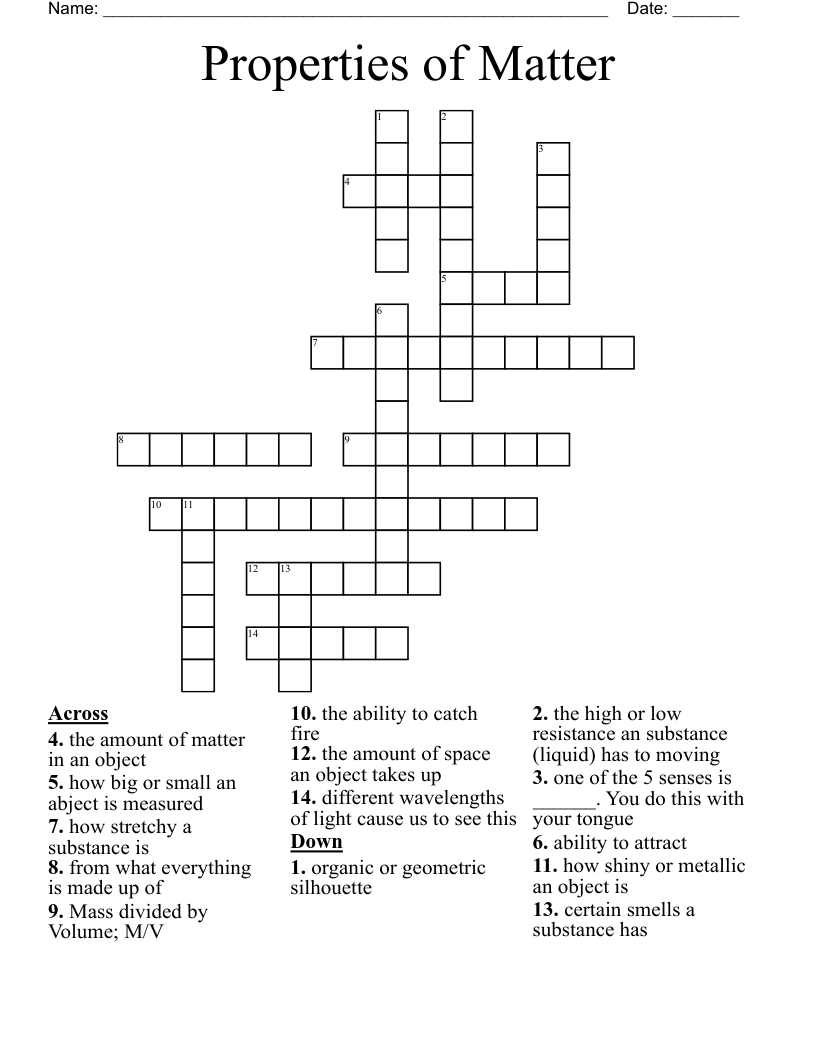 Properties of Matter Crossword
