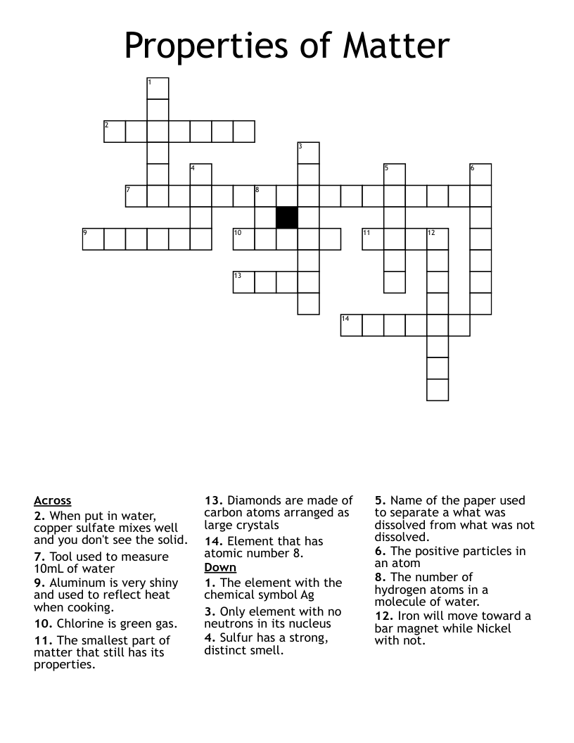 Properties of Matter Crossword