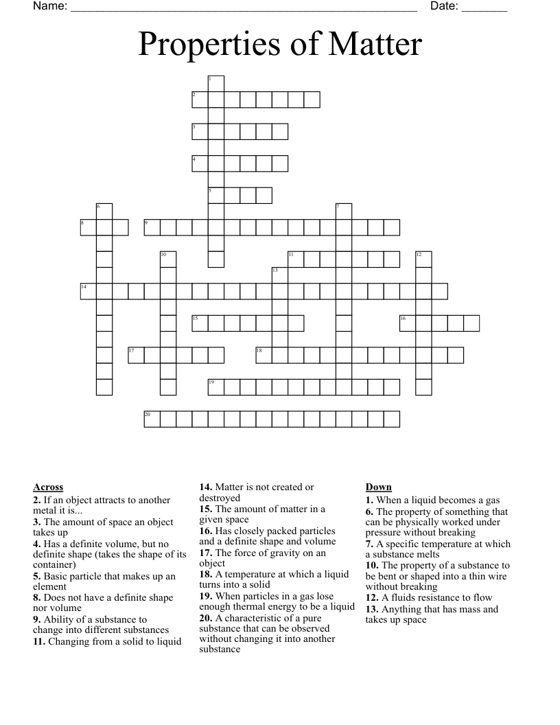 Properties of Matter Crossword